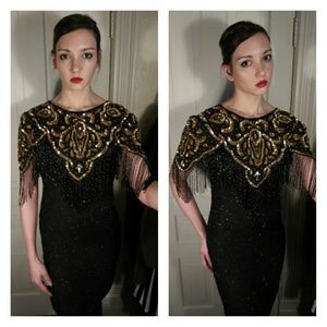Vintage 80s party cocktail fringed beaded dress